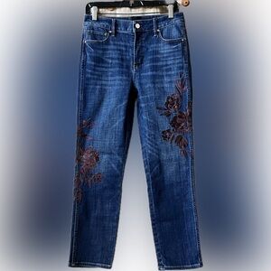 White House Black Market WHBM embroidered everyday hi-rise straight jeans 6